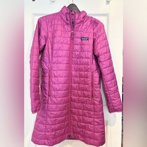 Patagonia Women's Puffer Jacket - color is called Amaranth Pink.